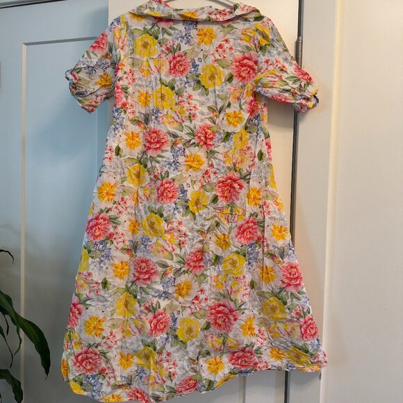 Swiss-designed Flared Multicolor Floral Blouse Dress, Size 34 - Picture 2 of 5